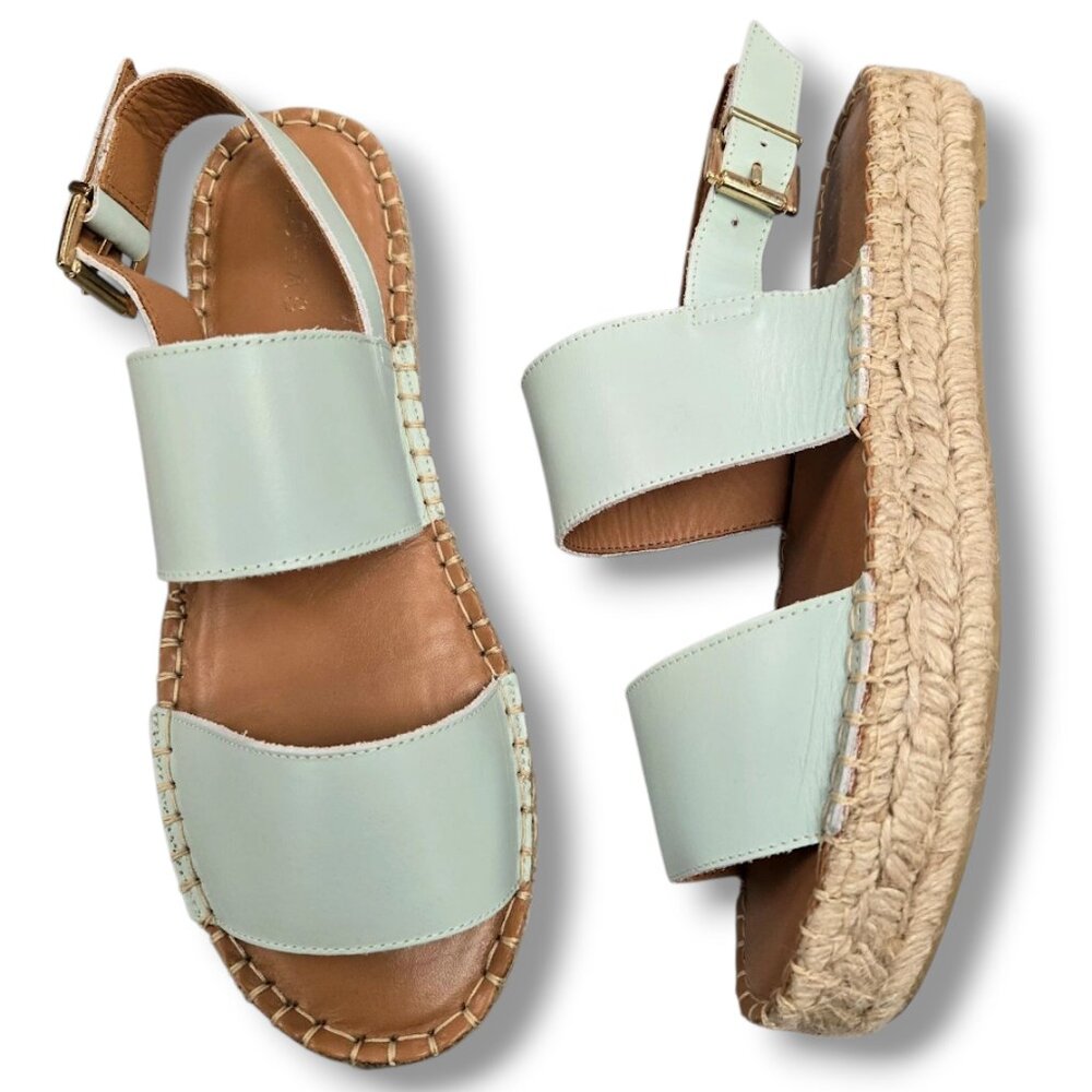 ALOHAS Double Strap Platform Sandals Espadrilles Green Leather EU 40 US 9